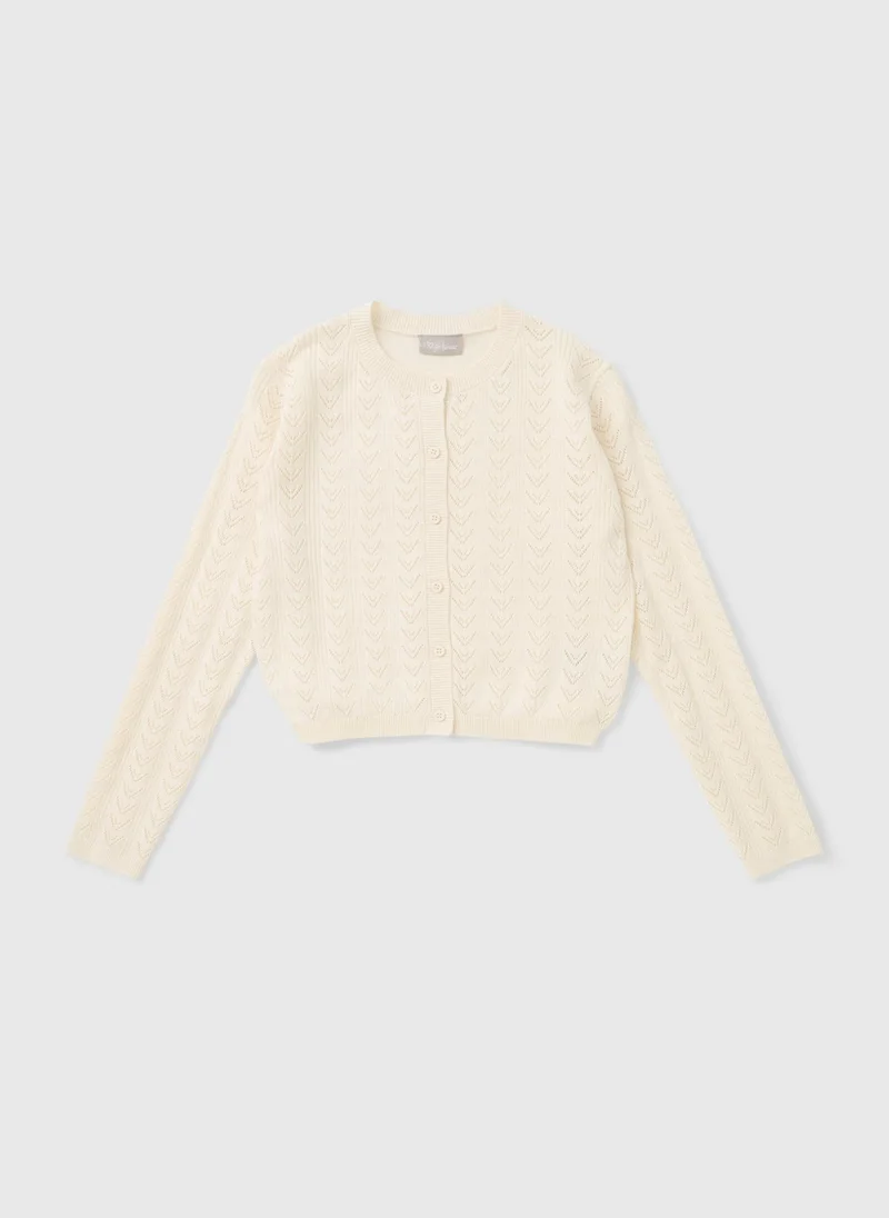 ماتلان Girls White Patterned Cardigan